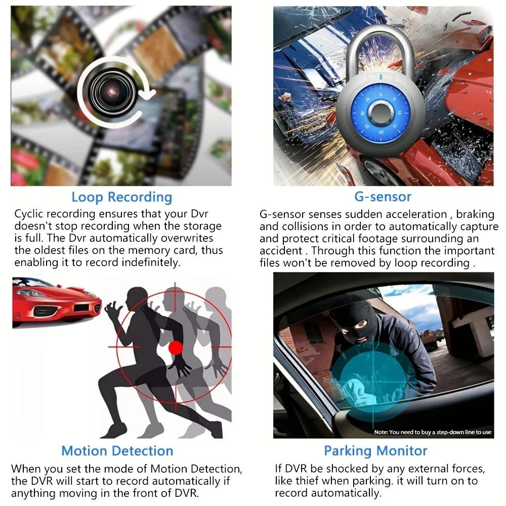 Caméra de tableau de bord DVR pour voiture 4 pouces pour voitures Enregistreur vidéo à 3 objectifs Carplay Dvr Miroir Boîte noire IPS 1080P HD Écran tactile Accessoires de voiture