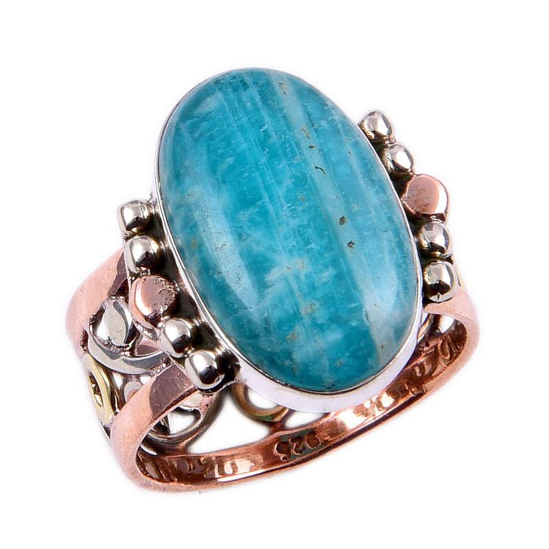 Natural Amazonite Gemstone 925 Solid Silver Jewelry Two Tone Ring Size 7US h1B82