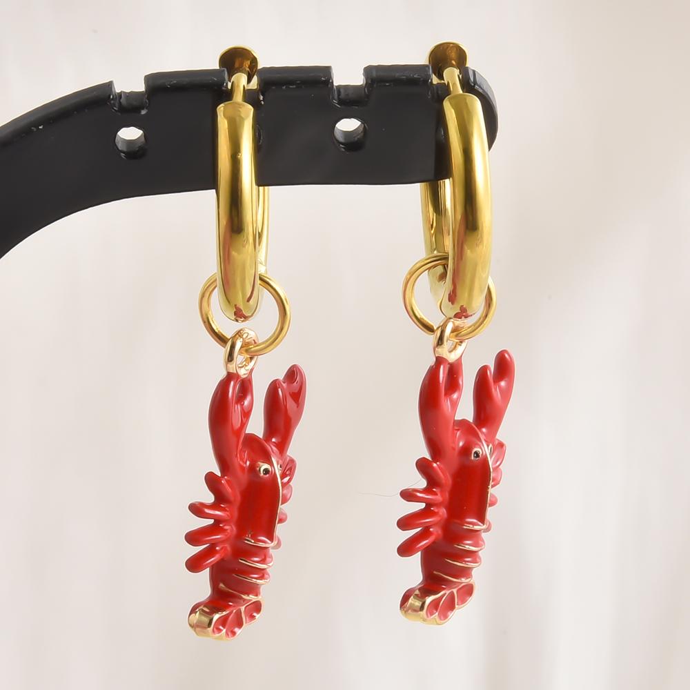 Gold Color Stainless Steel Round Hoop Earring Cartoon Animal Cat Paw Bunny Lobster Alloy Pendant Earrings For Women Girl Jewelry