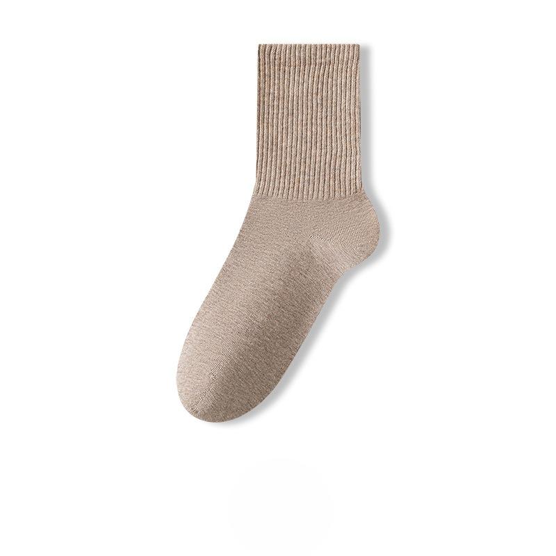 Male Spring and Autumn Pure Cotton Pure Color Antibacterial Sweat Absorbent Tube Cotton Socks