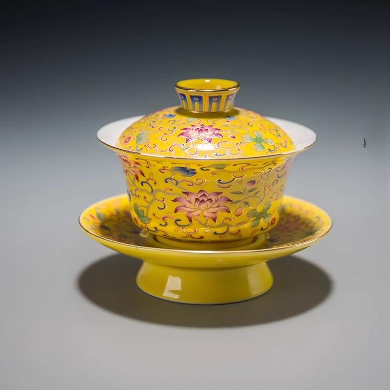 

120ml large ceramic Jingyun lid bowl enamel painted blue and white tea bowl Kung Fu tea set