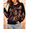 Tops for Women Halloween Print  Round Neck Long Sleeve T-shirt Fall Casual Slim Pullover Women's Long Sleeve Top