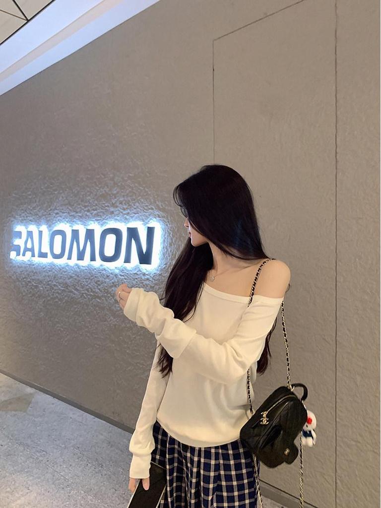 2025 Spring Women's Versatile Slimming Off/One-Shoulder Long-Sleeve T-Shirt