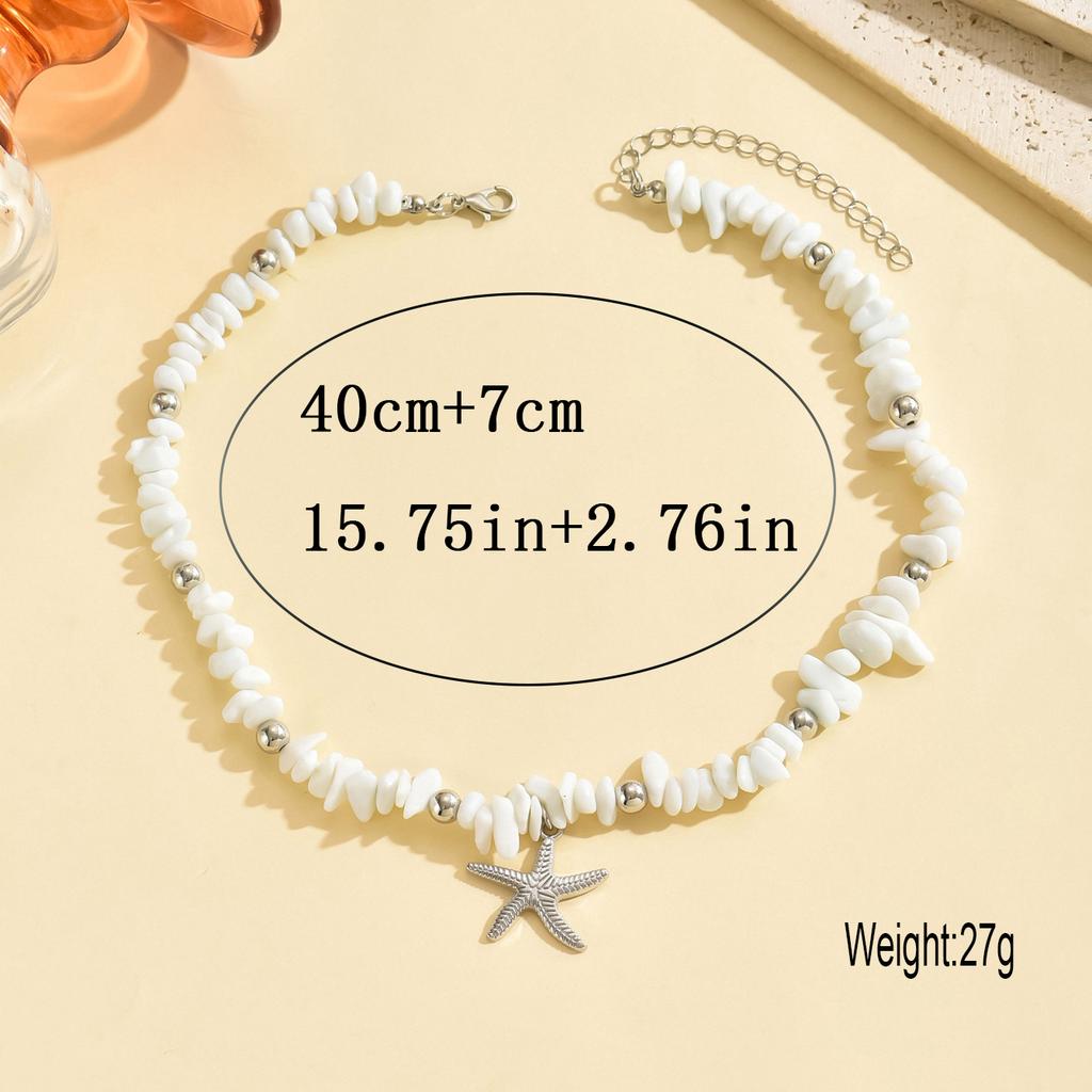 Chip Stone Choker Necklace for Women Starfish Pendant Boho Beach Adjustable Multicolor Summer Fashion Jewelry