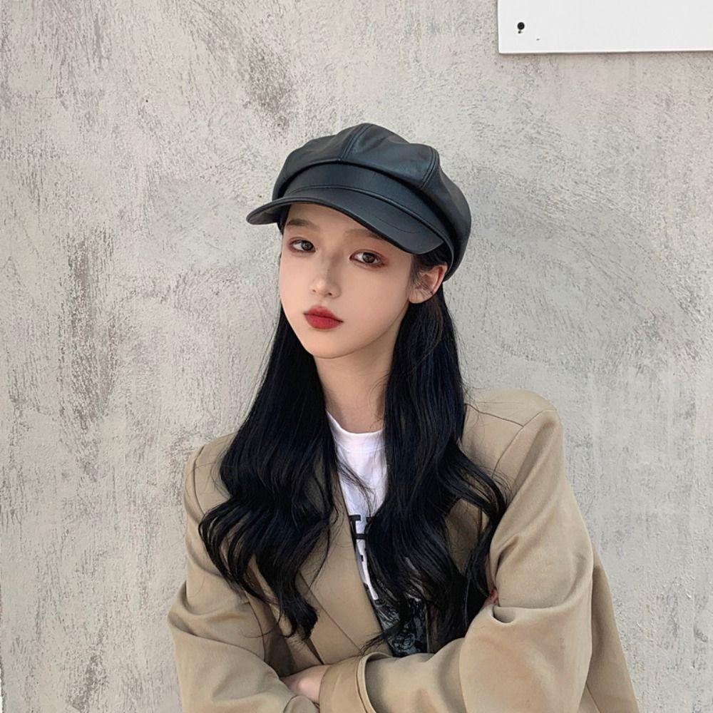 Y2K PU Beret Korean Style Octagonal Cap Casual Painter Hat  Outdoor