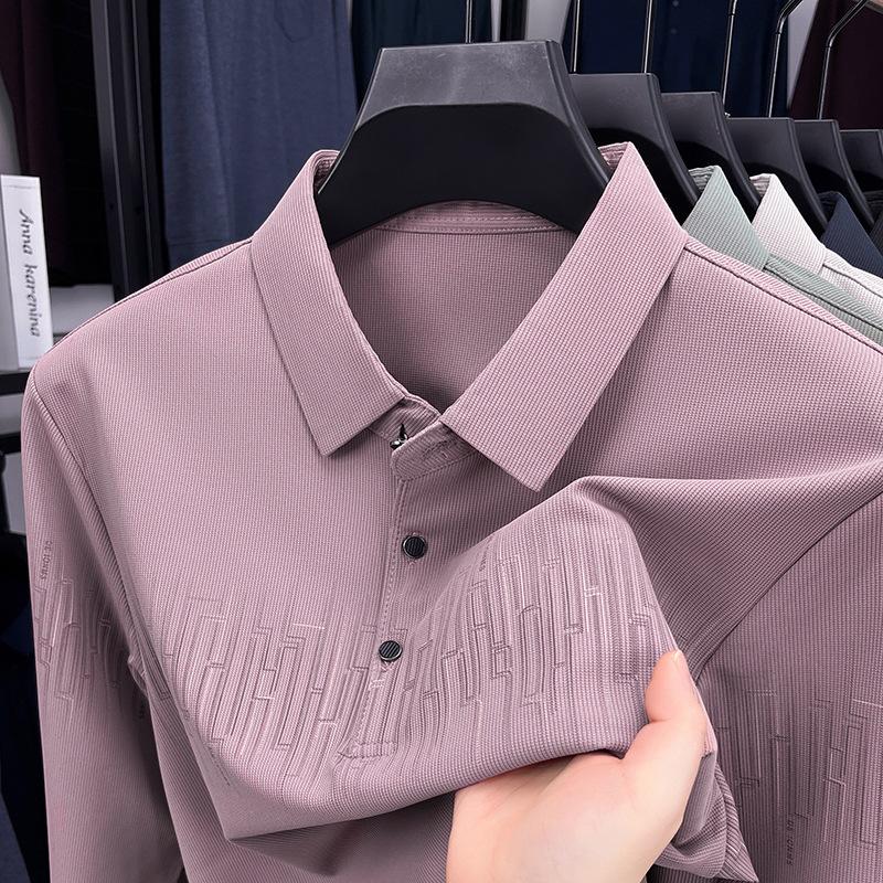 

New Long-sleeved T-shirt Men In Spring and Autumn Printing Simple Elegant and Versatile Middle-aged Lapel Pullover Top M розовый