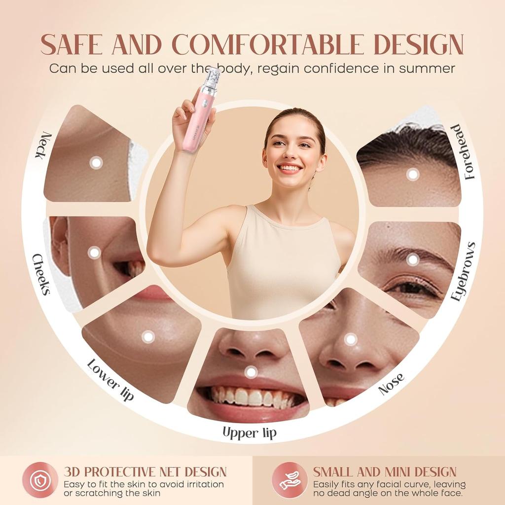 Epilator for Women, 2-in-1 Facial Hair Removal Epilator, Painless Designed Hair Remover with Built-in LED Light for Precision, Smooth Glide Hair
