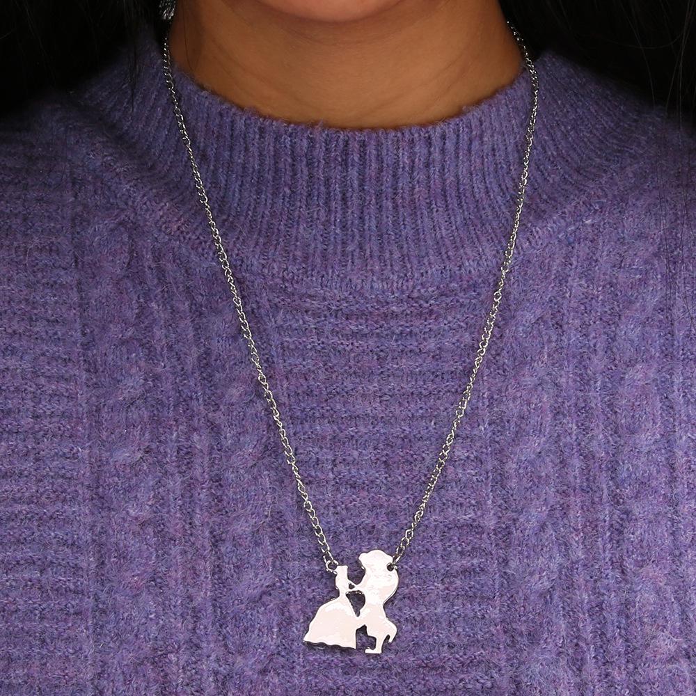 Necklace Women Creative Beautiful Women And Beasts Necklace Alloy Electroplating Pendant Spot