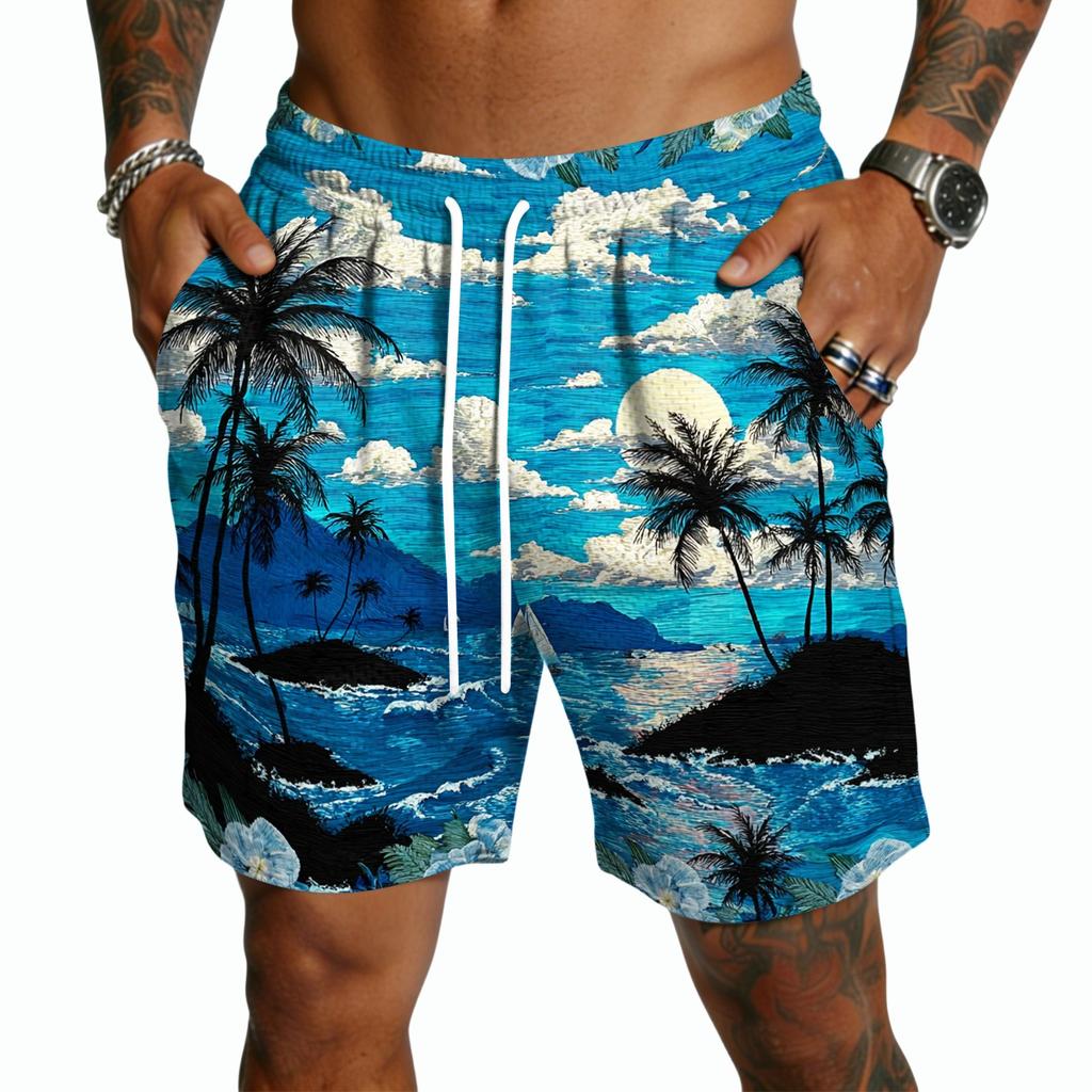 Pantalones Cortos Casuales para Hombre con Estampado Hawaiano y Cordón, Ligeros de Secado Rápido con Entrepierna de 5 Pulgadas para Vacaciones de Verano