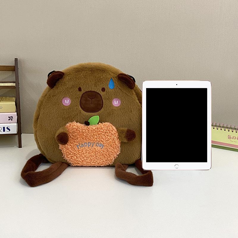 Cute Kapibara Hairy Doll Bag Girls Shoulder Bag Can Shoulder Student School Bag Cartoon Capybara Backpack