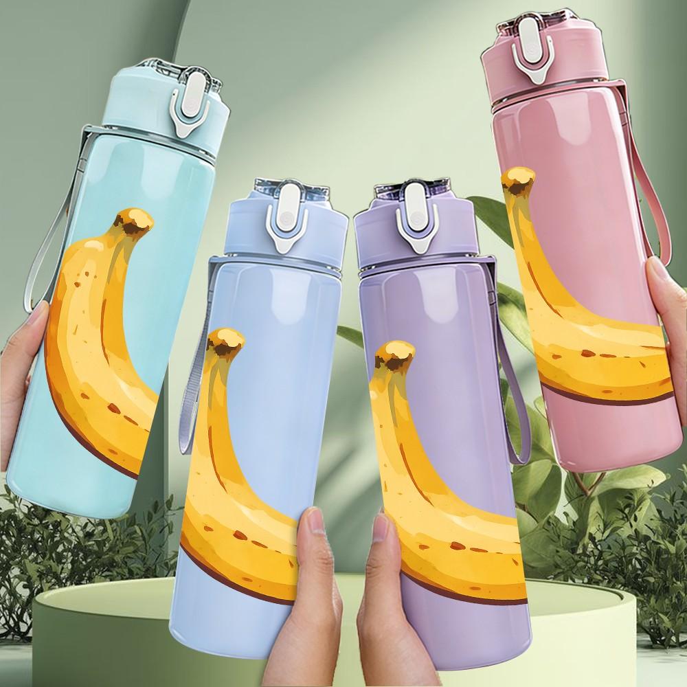1PC Single Banana Fruit Minimalist 750ml Color Plastic Sports Water Bottle Leakproof Flip Straw Lid Suitable for Sports Office Home Use