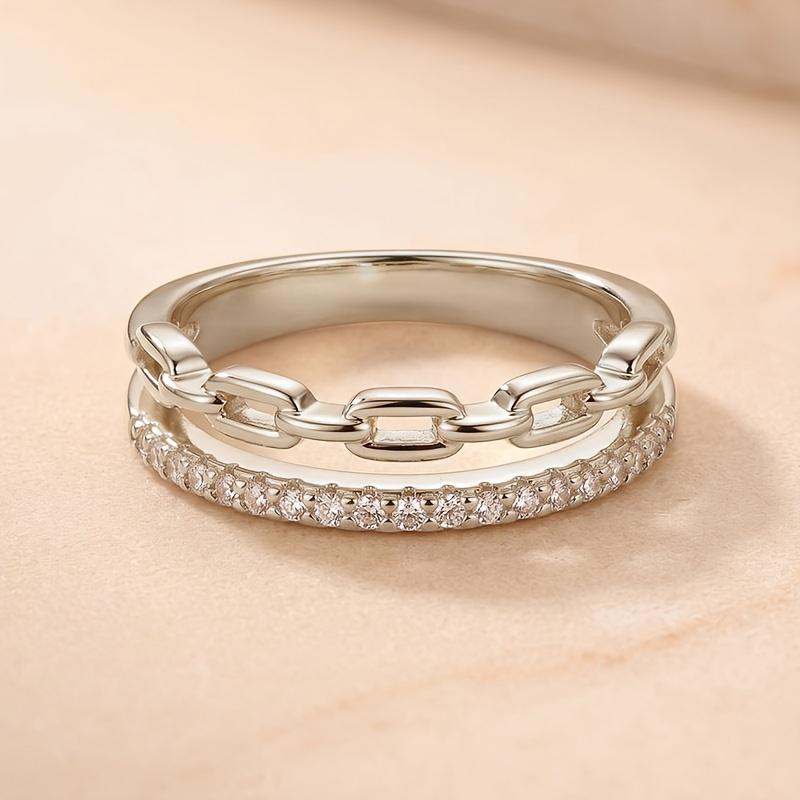 1PC Sweet and Cool Style Double Layer Chain Diamond Ring Unique designer ring Luxury and sophisticated accessories Hypoallergenic and colorfast The