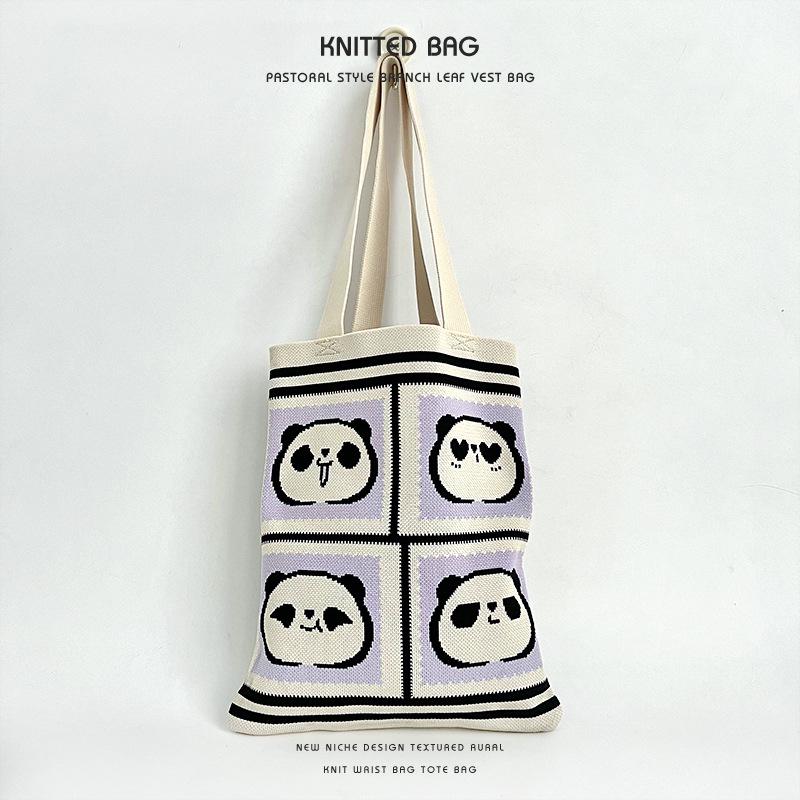 2025 Cute Panda Knitted Shoulder Bag: Large Capacity, Versatile Storage for Women and Students