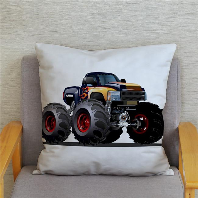 Cartoon Monster Truck Print Cushion Cover Pillow 45X45 Square Sofa Home Decoration Throw