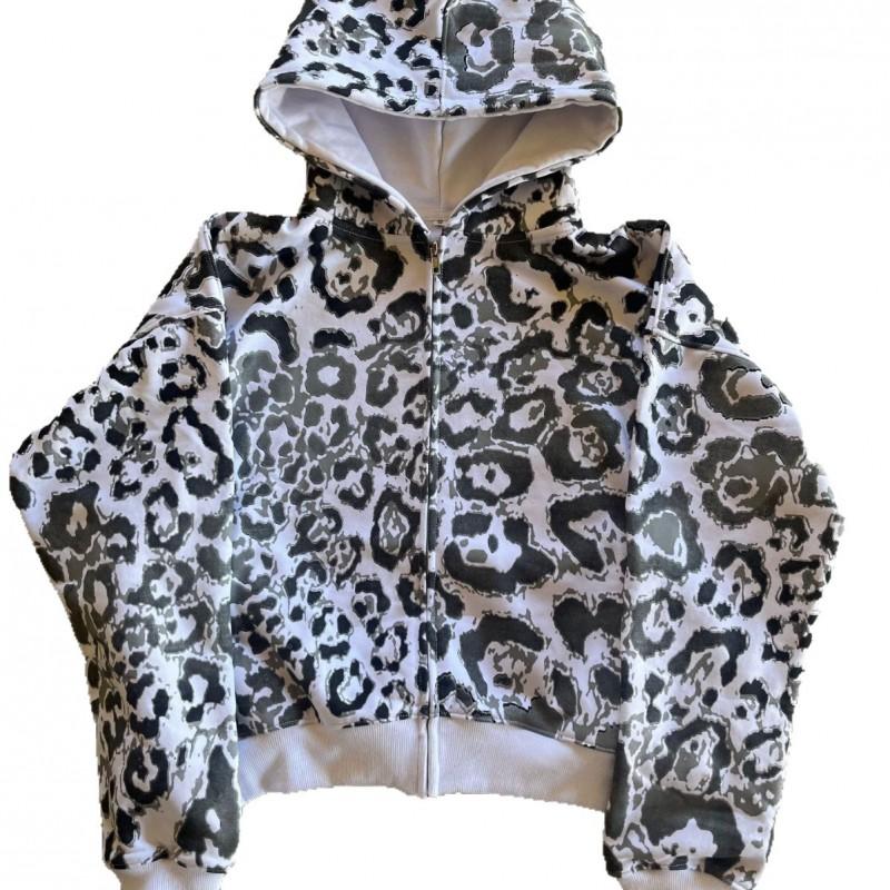 Baskılı Kapüşonlu Uzun Kollu Sweatshirt Ceket Unisex Günlük Giyim
