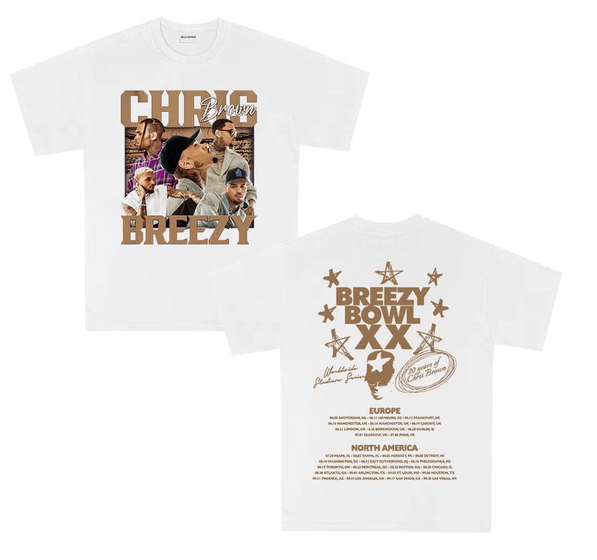 Chris Brown Breezy Bowl XX Tour 2026 Graphic T Shirts Unisex Women Retro Harajuku Oversized Cotton TShirt Hiphop Clothing T Shirt