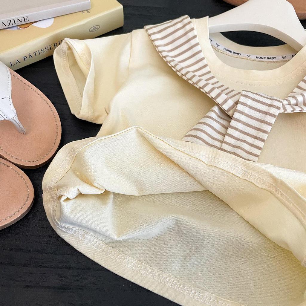 Korean Style Baby Girl Striped Shawl & Wide Leg Pants Set - Breathable, Skin-Friendly, Fashionable