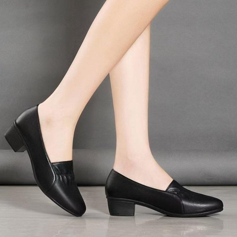 New Style Platform Women's Casual Versatile Low-cut Pointed-toe Leather Shoes for Single Shoes