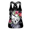 Women's Sleeveless V Neck Tank Top Digital Print Cross Strap Back Design Casual Summer Blouse Lightweight Breathable Fabric