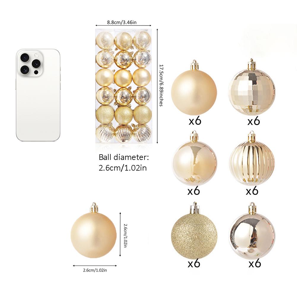 Weihnachtskugeln aus Kunststoff, 72 Stück 2,6 cm Weihnachtsbaumschmuck Hängeanhänger Kugeln Christbaumkugeln für Neujahr Weihnachtsbaumdeko