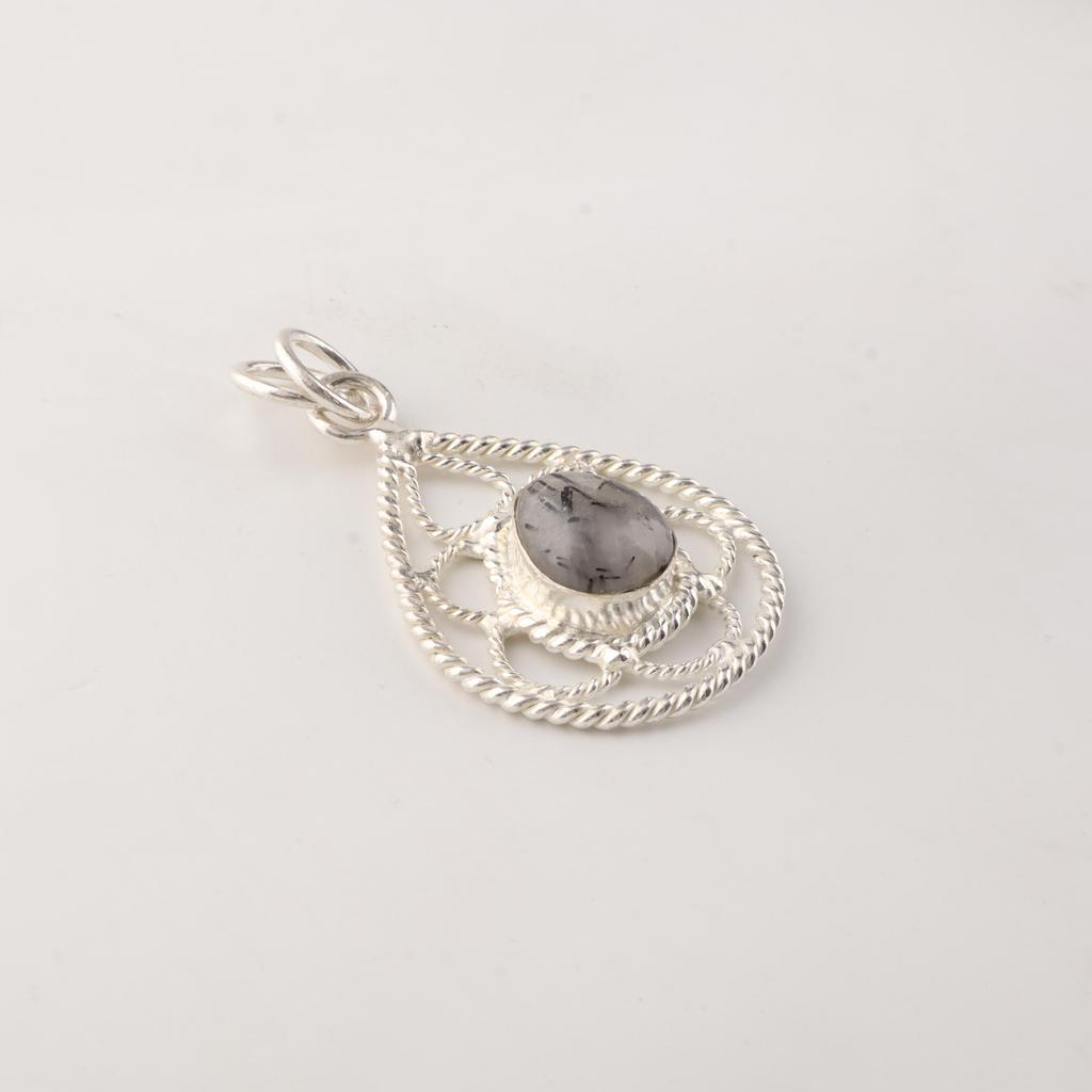 Black Rutile Gemstone 925 Sterling Silver Jewelry Designer Pendant 1.40" For Birthday Gift PP-19-20