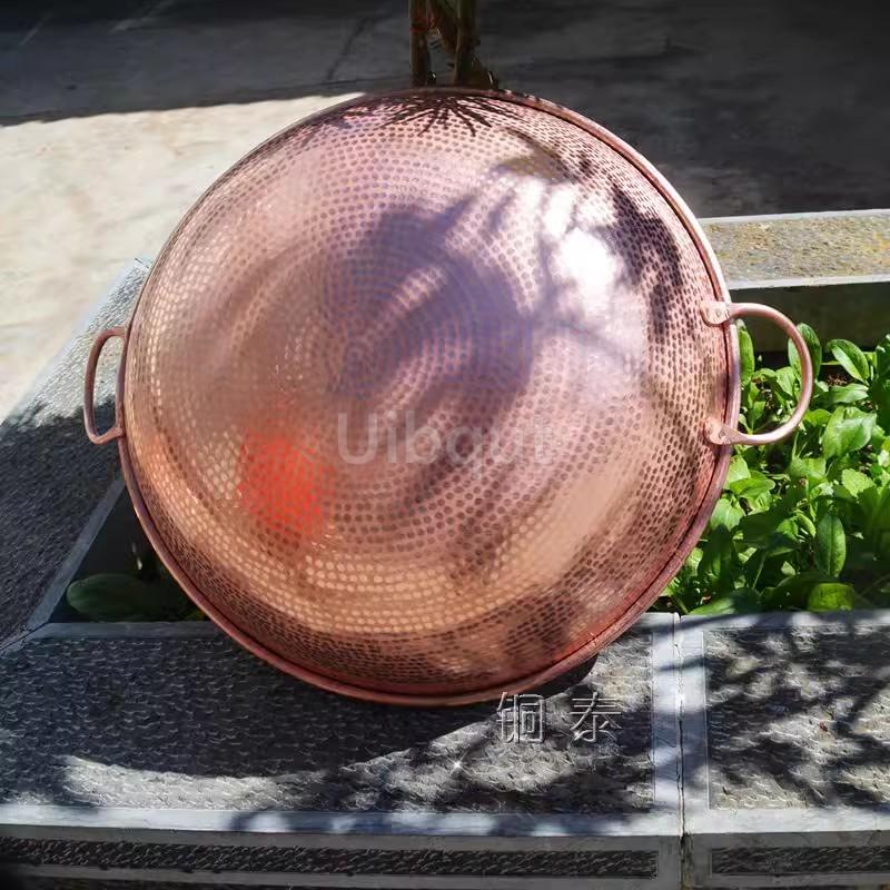 Hand Forged Pure Copper round Wok Pan with Dual Handles Thickened Stir Fry Hot Pot Cookware for Beef Stew Copper Pan cookware