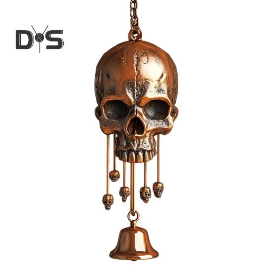 Gothic Skull Wind Chime Weather-proof Indoor Outdoor Garden Patio Metal Vintage Skull Hanging Wind Bell Halloween Decoration Ornament