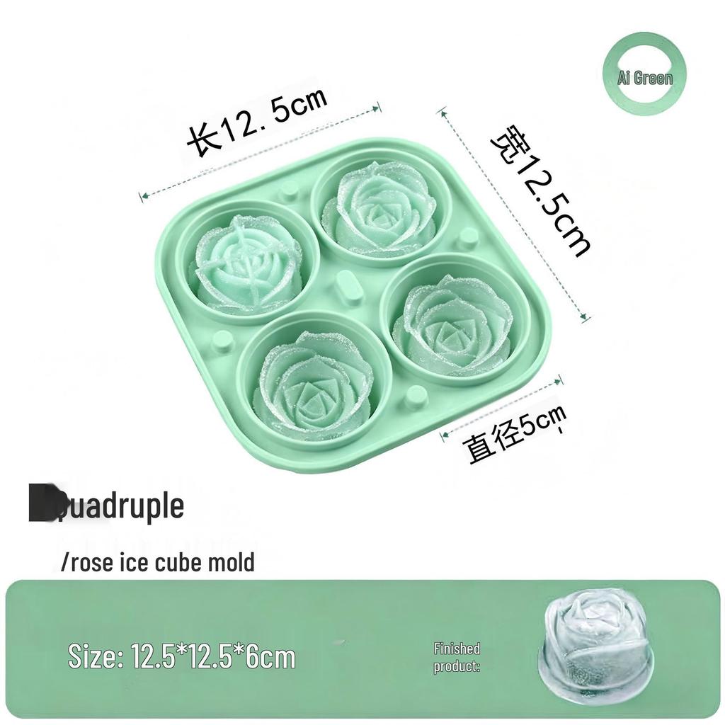 Large Four-Grid Rose Ice Ball Mold - Silicone Ice Tray for Whiskey and Home Ice Making