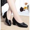 Women's Leather Pointed-Toe Pumps Comfortable Chunky Heel Dress Shoes with Rhinestone Detail