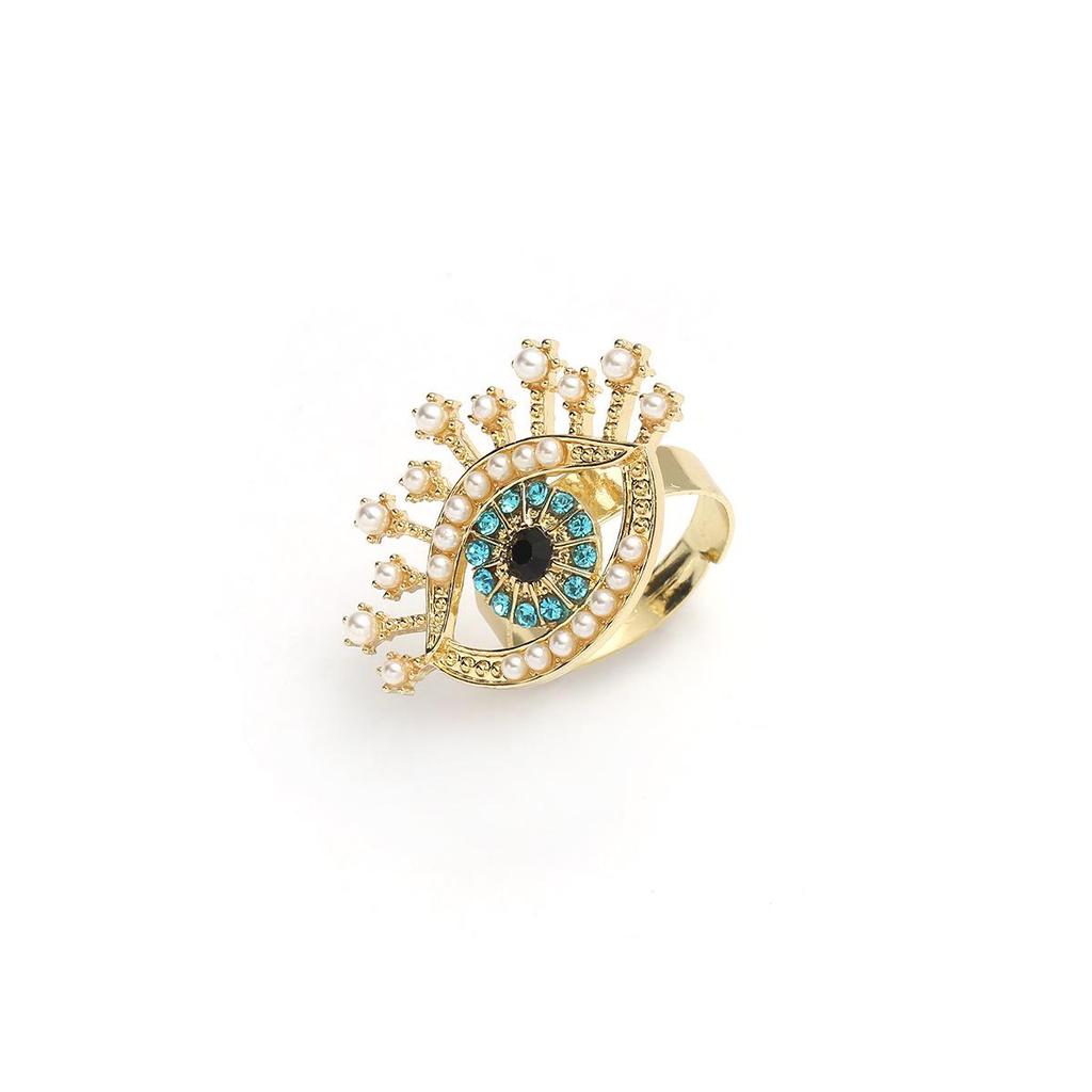 European Street Style Rhinestone Blue Eyes Ring with Long Eyelashes