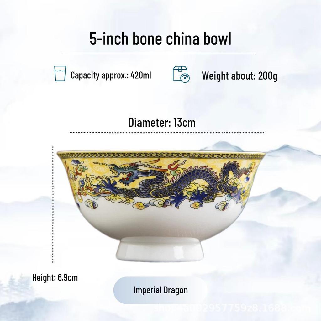 Blue and White High-Foot Bone China Noodle Bowl - Chinese-Style, Anti-Scald, Customizable for Birthdays