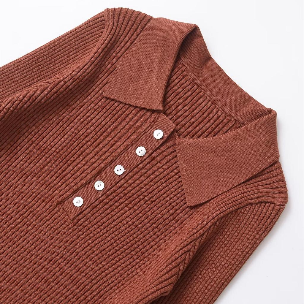 2025 Jarní Dámská Móda Slim Pletené Tričko s POLO Límcem