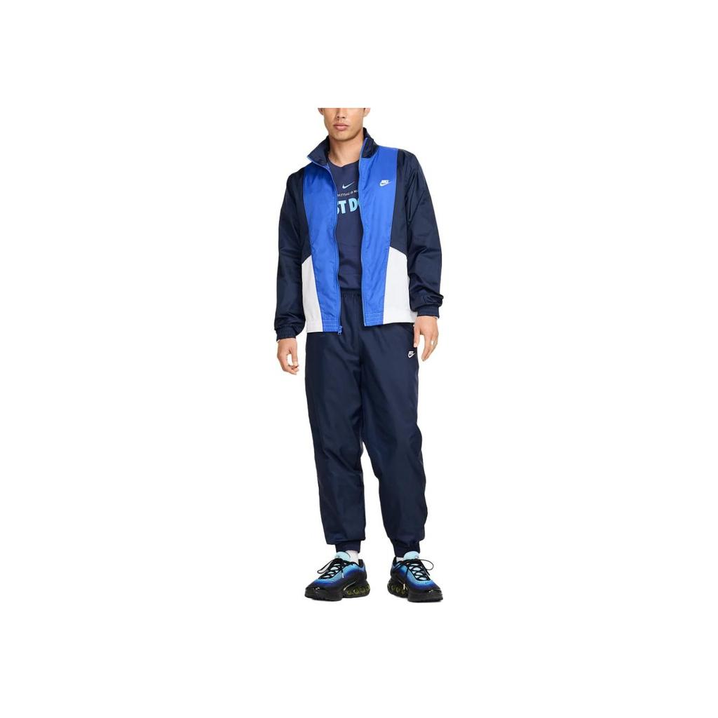 Nike Color Block Comfort Jacket And Drawstring Cuffed Pants Casual Sports Set Unisex Sports Set Obsidian White HJ1986-451