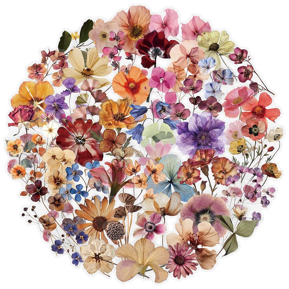 10/30/50pcs Vintage Dry Flower Stickers Watercolor Aesthetic Graffiti Decals DIY Laptop Journal Notebook Transparent Sticker Toy