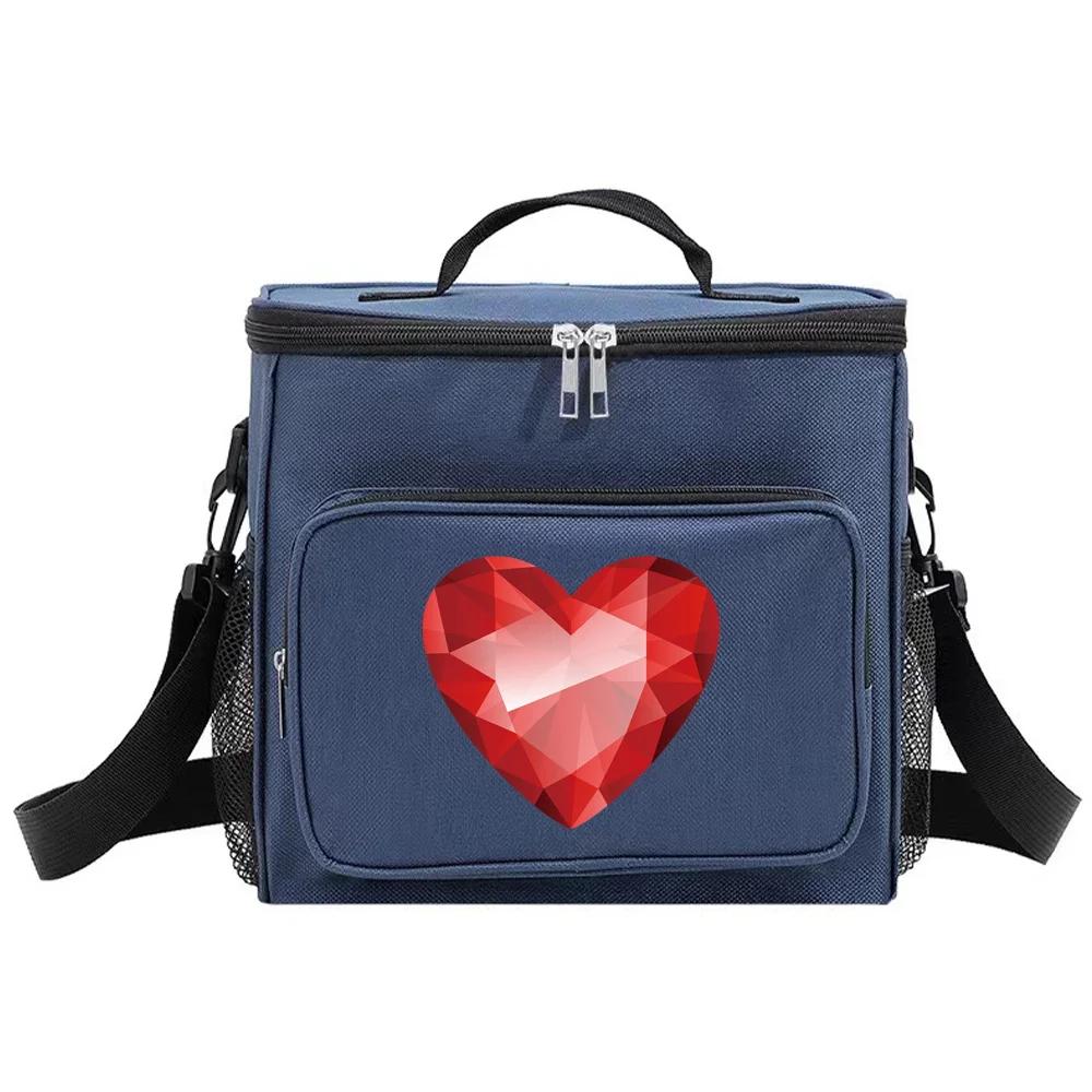 Thermal Organizer Handbag Insulated Lunch Bags Cooler Box for Student Portable Waterproof Camping Storage Boxes Love Printing