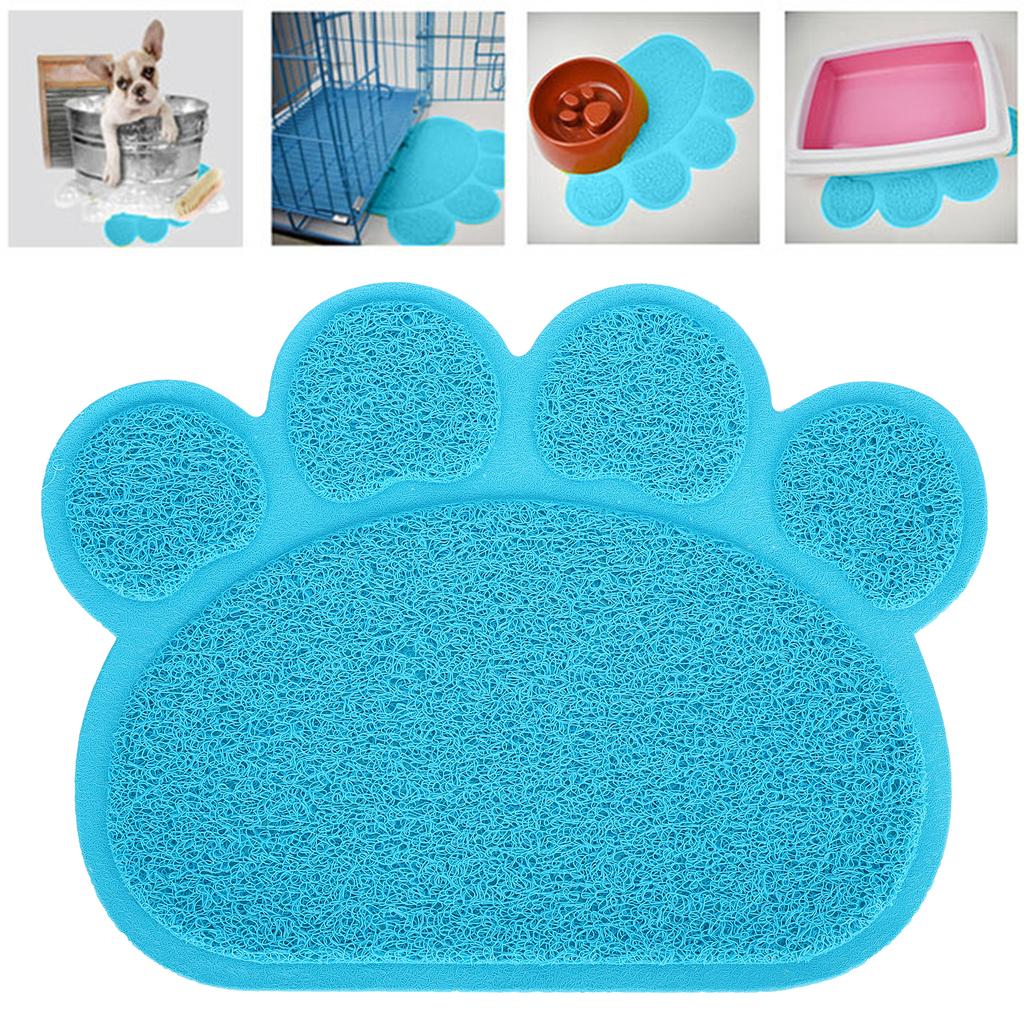 PVC Cat Dog Litter Mat Waterproof AntiSlip   Shape Feeding Bowl Placemat Pet Supplies(  Blue   Shape)