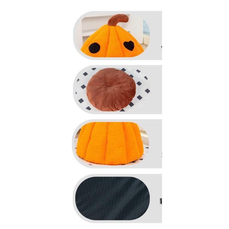 2026 New Fall/Winter Halloween Pumpkin Semi-Enclosed Cat Bed Soft and Warm Dog House Pet Supplies Comfortable Dog Bed