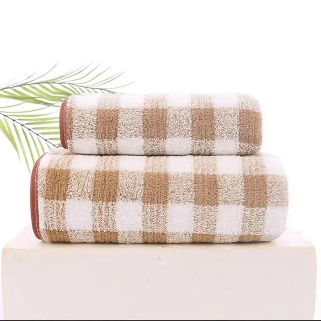Farbblock-Karo-Handtuchset aus Korallenfleece - Hoch saugfähig, fusselt nicht, weiche Kante Gesichtshandtücher