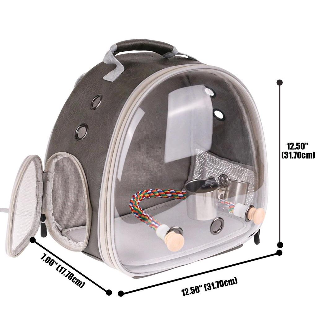 Transparent Leather Bird Carrier with Food Cup - Breathable, Double-Shoulder Portable Handbag for Bird Travel