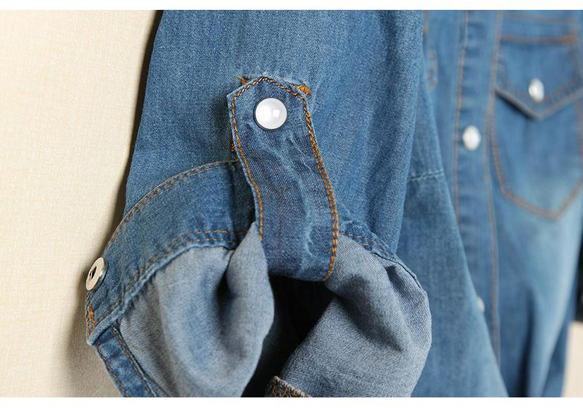Women's Short Sleeve Lace-Up Denim Shawl Shirt-Jacket