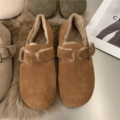 Retro Shoes Women's Autumn and Winter New Flat-bottomed Velvet Warm Lazy One-pedal Shoes Soft-soled Shoes