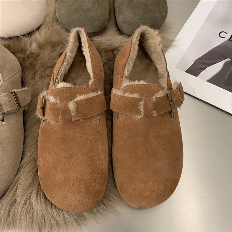 Retro Shoes Women's Autumn and Winter New Flat-bottomed Velvet Warm Lazy One-pedal Shoes Soft-soled Shoes