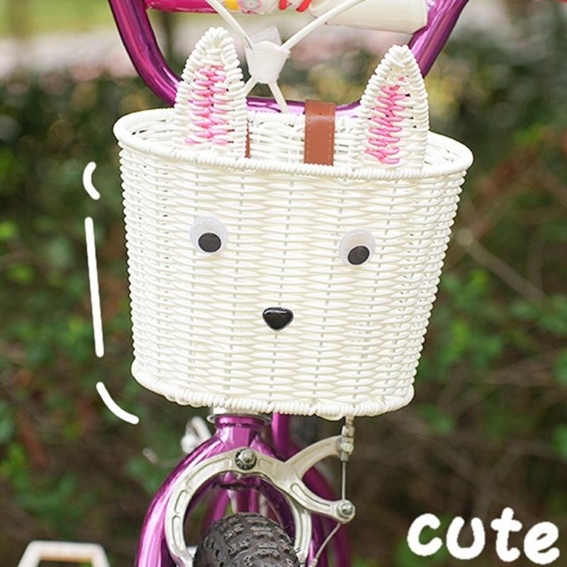 Boys Girls Bicycles Basket Adjustable Plastic Woven Tricycle Basket Bicycles Front Handlebar Basket Easy to Install
