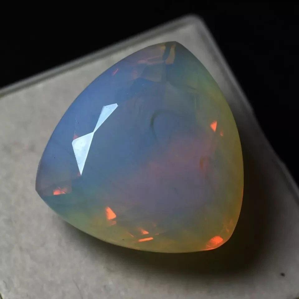 Shiny Yellow Blue Ethiopian Welo Opal Fire Trillion Cut 55-57 Ct Gemstone