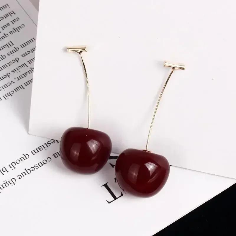 Versatile Cherry Earrings Women's Design Sense Jewelry Gifts Cute Red Cherry Earrings Fashion Niche Fruit Earrings Girls Sweet