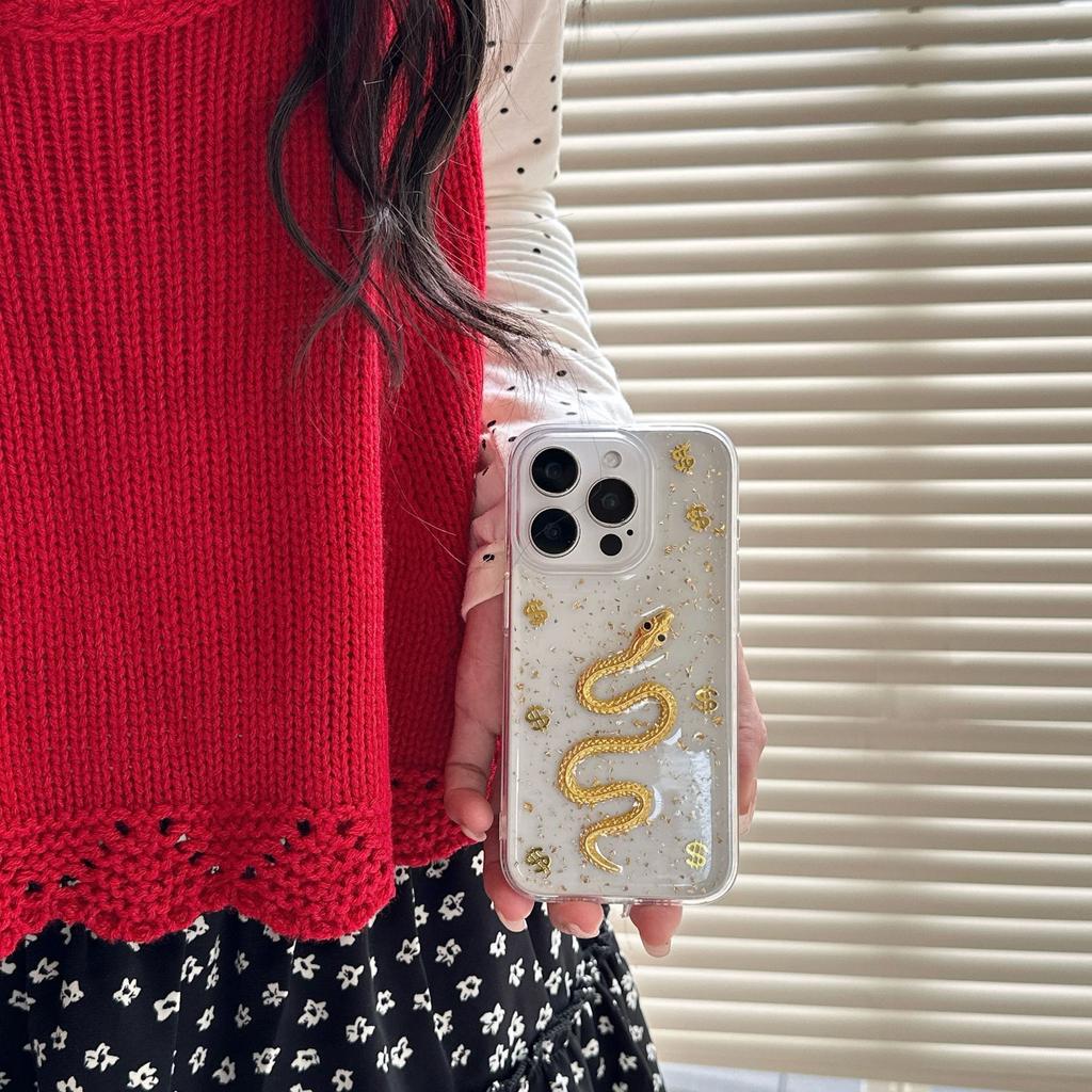Applicable To Apple 16ProMax Golden Snake Phone Case, Apple 15 Glitter Anti-drop Protective Case 14
