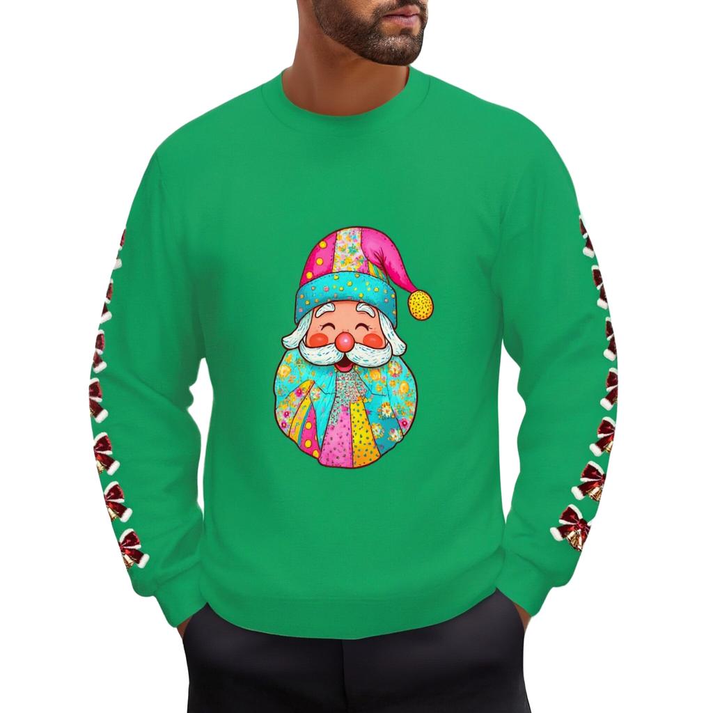 Bluze casual de Crăciun cu mânecă lungă, cu imprimeu, groase și călduroase din lână, cu gât rotund pentru bărbați și femei