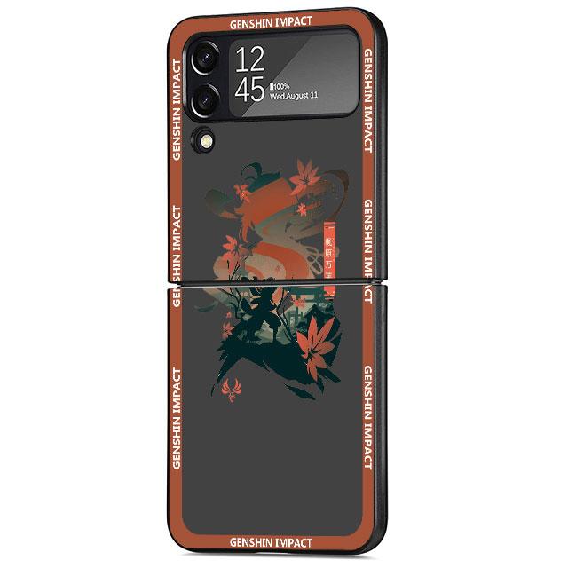 Game Genshin Impact Luxury Case For Samsung Galaxy Z Flip 3 4 5G Funda ZFlip 3 Black PC Hard Back Phone Capas