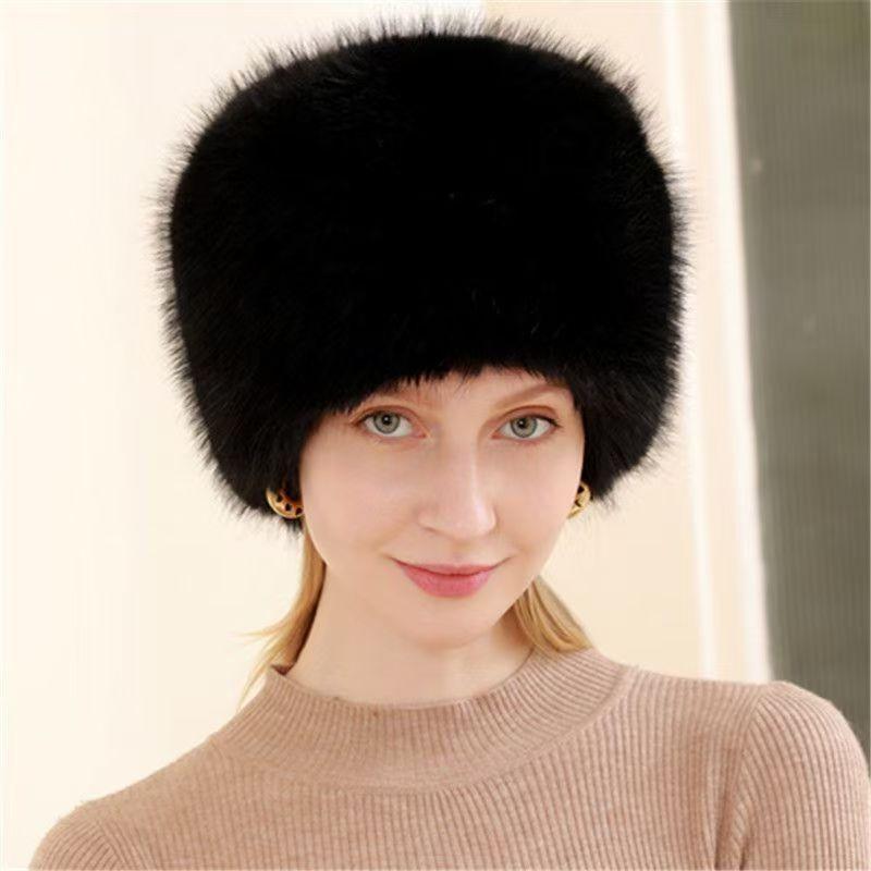 

Imitation Fur Autumn and Winter Hat for Women, Plush Hat, Artificial Fur Round Cap, Versatile Winter Warm Pullover Hat with Ear Protection Average Size чёрный
