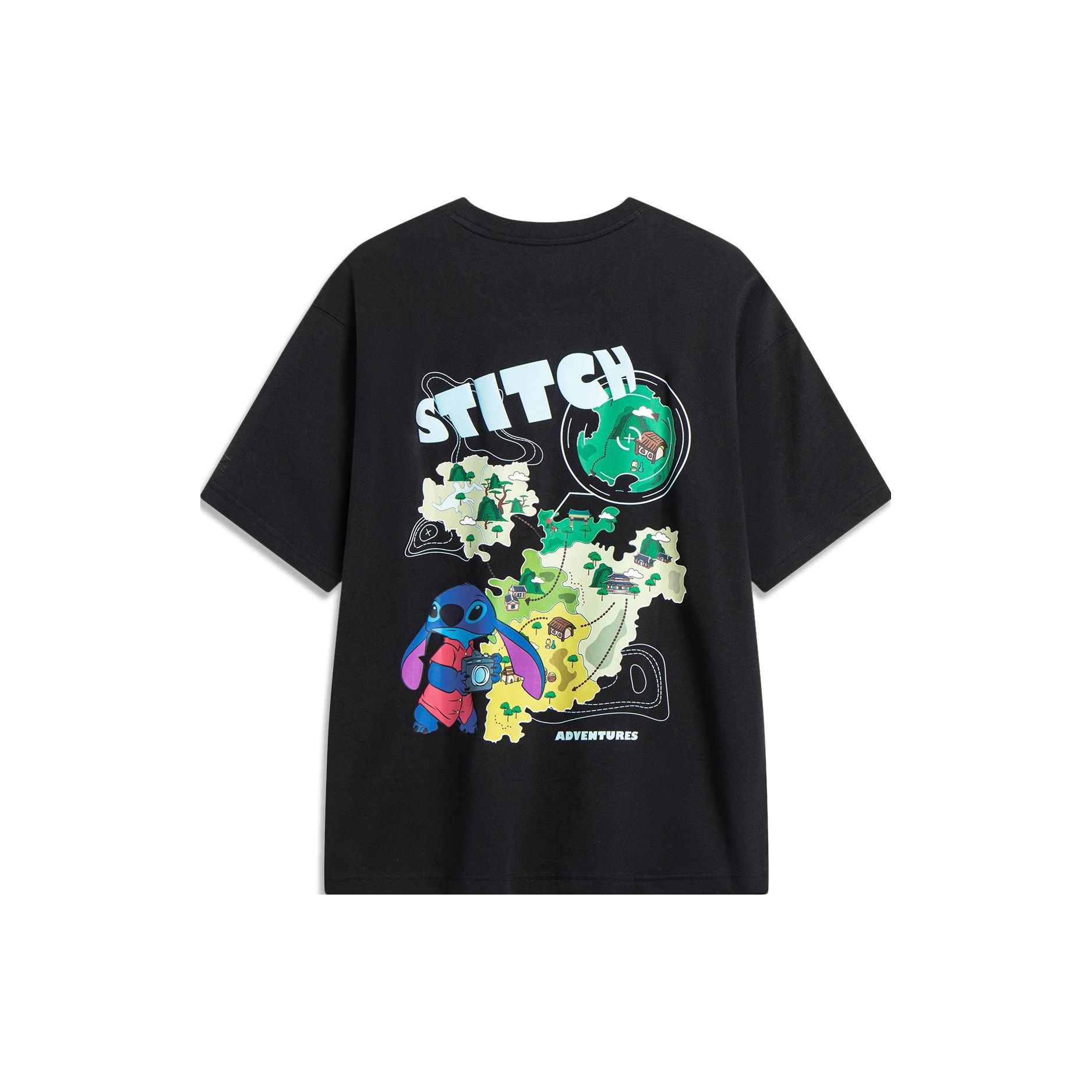 

Li-Ning Серия коллаборации Disney Футболка оверсайз с мультяшным принтом, коротким рукавом и спущенным плечом Унисекс Топы Черный AHST493-2 M